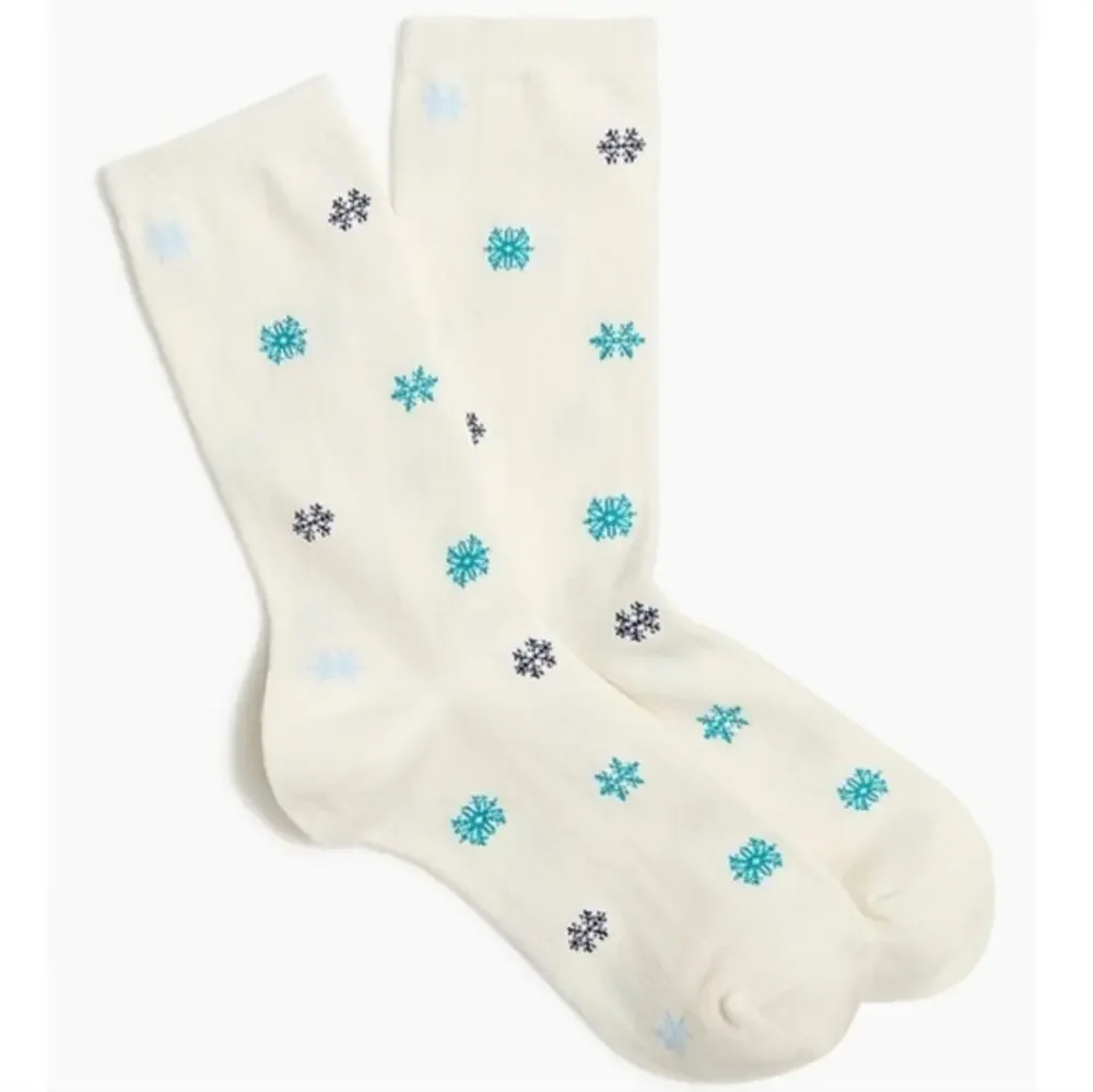 J. Crew Snowflake Trouser Socks White Blue Cotton Blend One Size NWT BN539